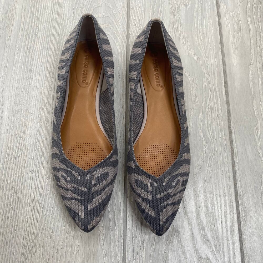 Corso Como Women's Gray Julia Knit Zebra Pointed Toe Slip On Flats Size 8.5